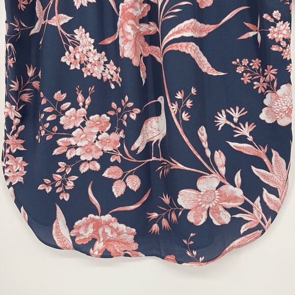Ann Taylor Loft Cap Sleeve Floral Bird Blouse Flutter Sleeve Blue Pink XS - Picture 10 of 12